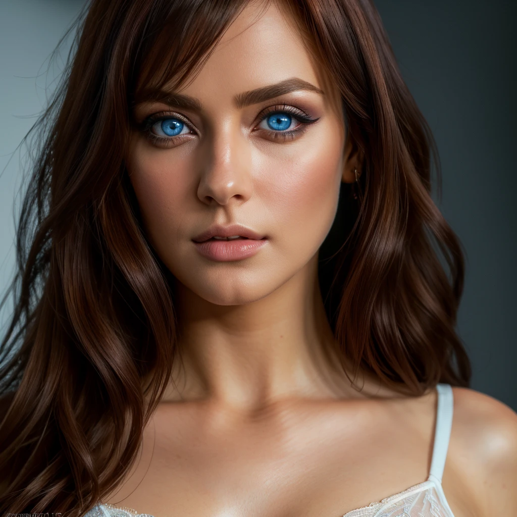 masterpiece, best quality, ultra-detailed, facing the camera head on, intricately detailed hyperdetailed, realistic, sharp features, highly detailed, sharp focus, perfect face, perfect face, perfect symmetrically perfect eyes, perfect full lips, flexible female form, cinematic, film light, hyper detailed, hyper realistic, masterpiece, atmospheric, high resolution, vibrant, dynamic studio lighting, nsfw, ((Dark background)), Sexy face, Facial expressions when receiving pleasure, straight Bangs, Big breasts, Exposed cleavage, blue Eyes,black sweater, cowboy shot,