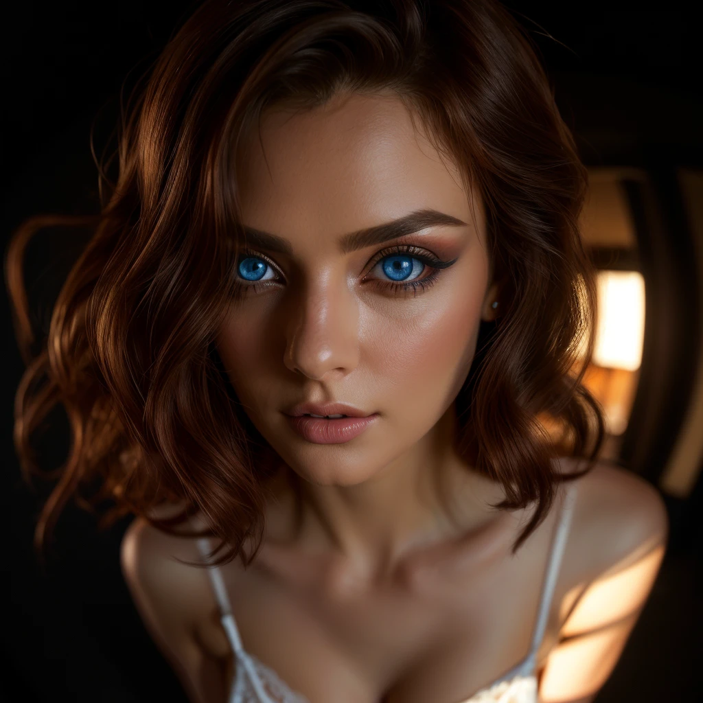 (((Full body 1.1, panorama, full-length, wallpaper, photo-posing, for magazine cover 1.1))), (((( very beautiful eyes 1.1)))). (perfect details: 1.1), (beautiful and clear background: 1.2), (extremely detailed CG, ultra detailed, best shadow: 1.1), (((finely detailed beautiful eyes))), (full length 1.1).a very beautiful woman with dark skin, red hair in a bob hairstyle, expressive blue eyes, wearing white lace lingerie, in a bedroom setting with a sexy and erotic atmosphere,(best quality,4k,8k,highres,masterpiece:1.2), ultra-detailed,(realistic,photorealistic,photo-realistic:1.37),portrait,glamorous,dramatic lighting,cinematic,chiaroscuro HDMI, HDRI, UDHD,(( Scatter effect)), (( volume effect 1.1)), (( Depth sharpness 1.1)), ((fisheye lens)).(perfect details: 1.1), (beautiful and clear background: 1.2), (extremely detailed CG, ultra detailed, best shadow: 1.1), (finely detailed beautiful eyes) , (full-length 1.1)