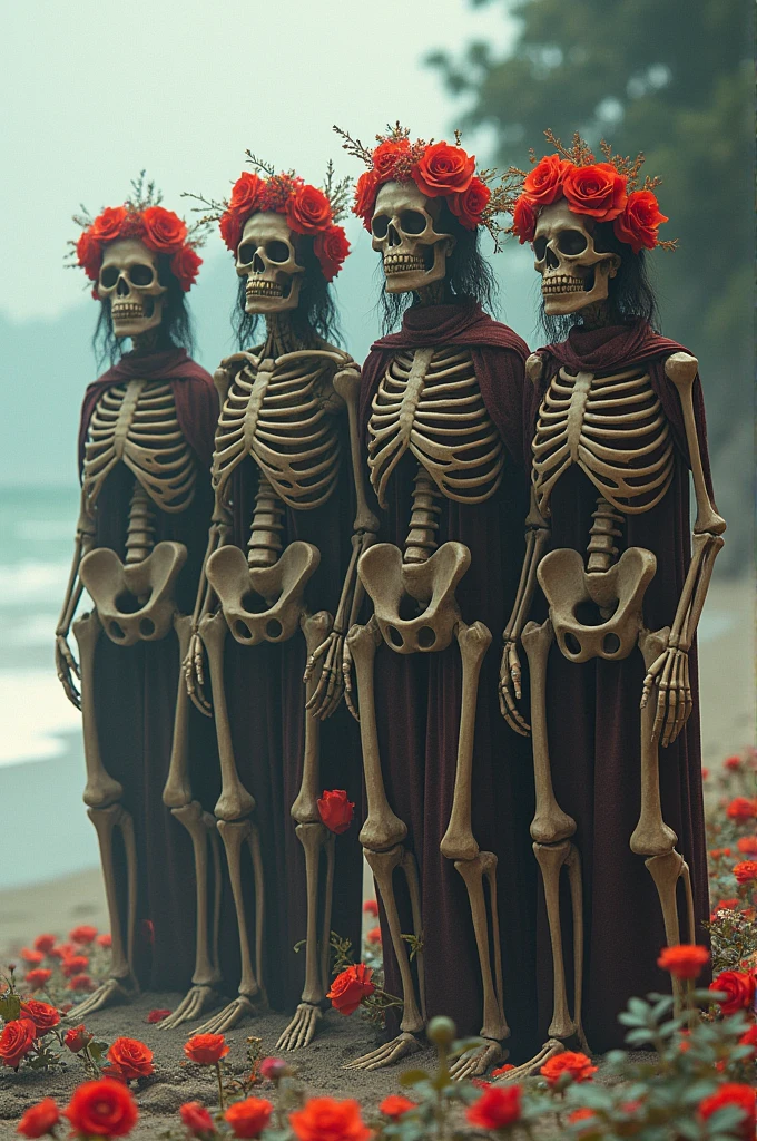 Grateful dead on the beach, I used the same image but the 4 men are now skeletons with roses on their skulls