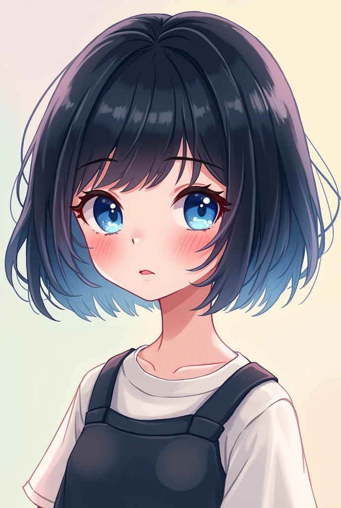 gender:Girl Eye Color:Blue Eyes Hairstyle:Bob hair color:Black hair with silver gradation color:Cool clothes:Parker style:Cute illustration
