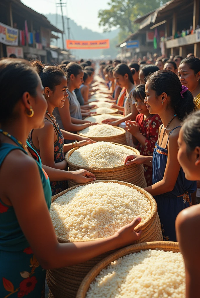 people queue to buy rice