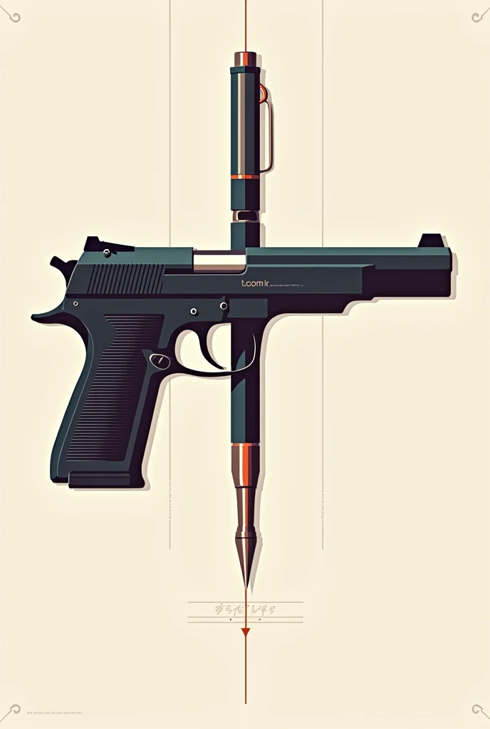 Gun turning into pen wall art style, 3 colours