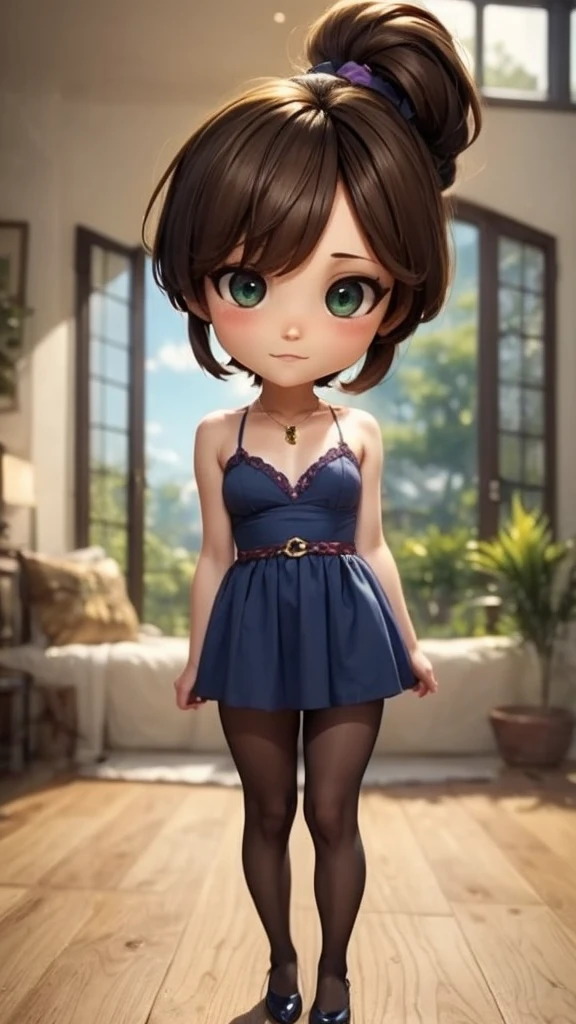 (((Chibi))), more_details:-1, more_details:0, more_details:0.5, more_details:1, more_details:1.5, lucy loud, hair over eyes, black dress, striped pantyhose