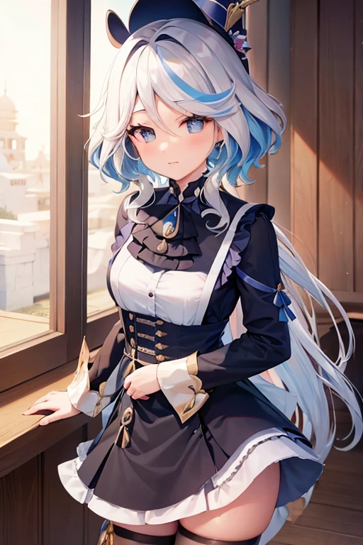 girl,Look at the way,Maid outfit,open skirt,shy face,In the temple