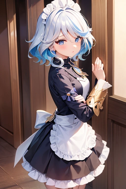 girl,Look at the way,Maid outfit,open skirt,shy face,In the temple