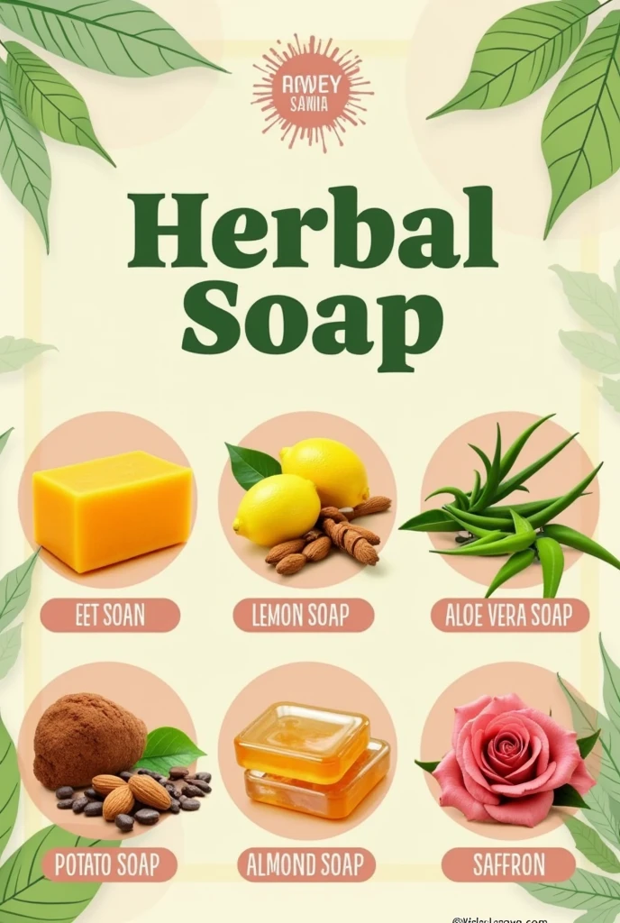 Create a sales poster that says &quot;Herbal Soap&quot;

*Get Soap

*Haldi chandan soap aloe vera soap

*Lemon Soap

*Potato Soap

*Rose Petal Soap

*Caffeine Soap

*Almond Honey Soap

*Saffron Soap
