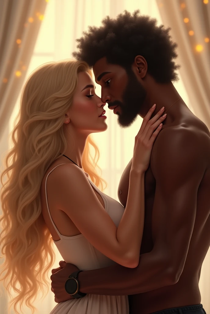 Couple interracial , blond woman and black man