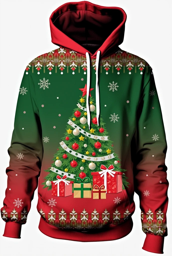 Christmas pattern： Design with Christmas elements，Like a Christmas tree、snowflake、gift box etc.，Make the overall design more festive。
Christmas colors： 使用的Christmas colors，Like red、green、White，Add to the festive atmosphere。
Festive decorations： Consider adding sequins to your design、Fluff or other decoration，Make the sweatshirt more festive。
Modern elements： Infused with modern and stylish elements，Such as clean lines or popular design elements，Make the sweatshirt more fashionable。
Style design：

Style Selection： Round neck available、V-neck、Hooded and other styles，Choose according to personal preference and wearing occasion。
Pattern layout： The pattern can be designed on the chest、Sleeves or full print，Choose the right layout based on your design needs and style。
