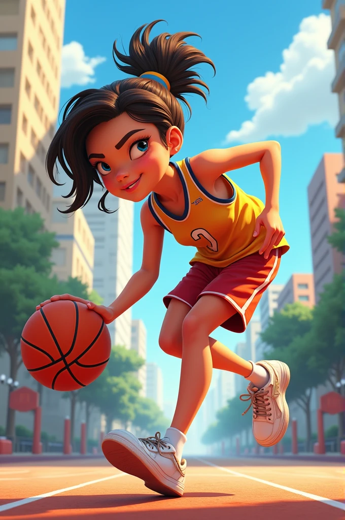 Animated girl carrying a basketball