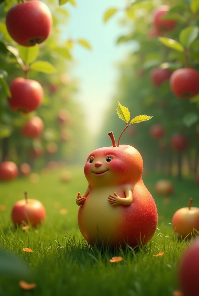 Apple bittle in a green field fill of apples blurred