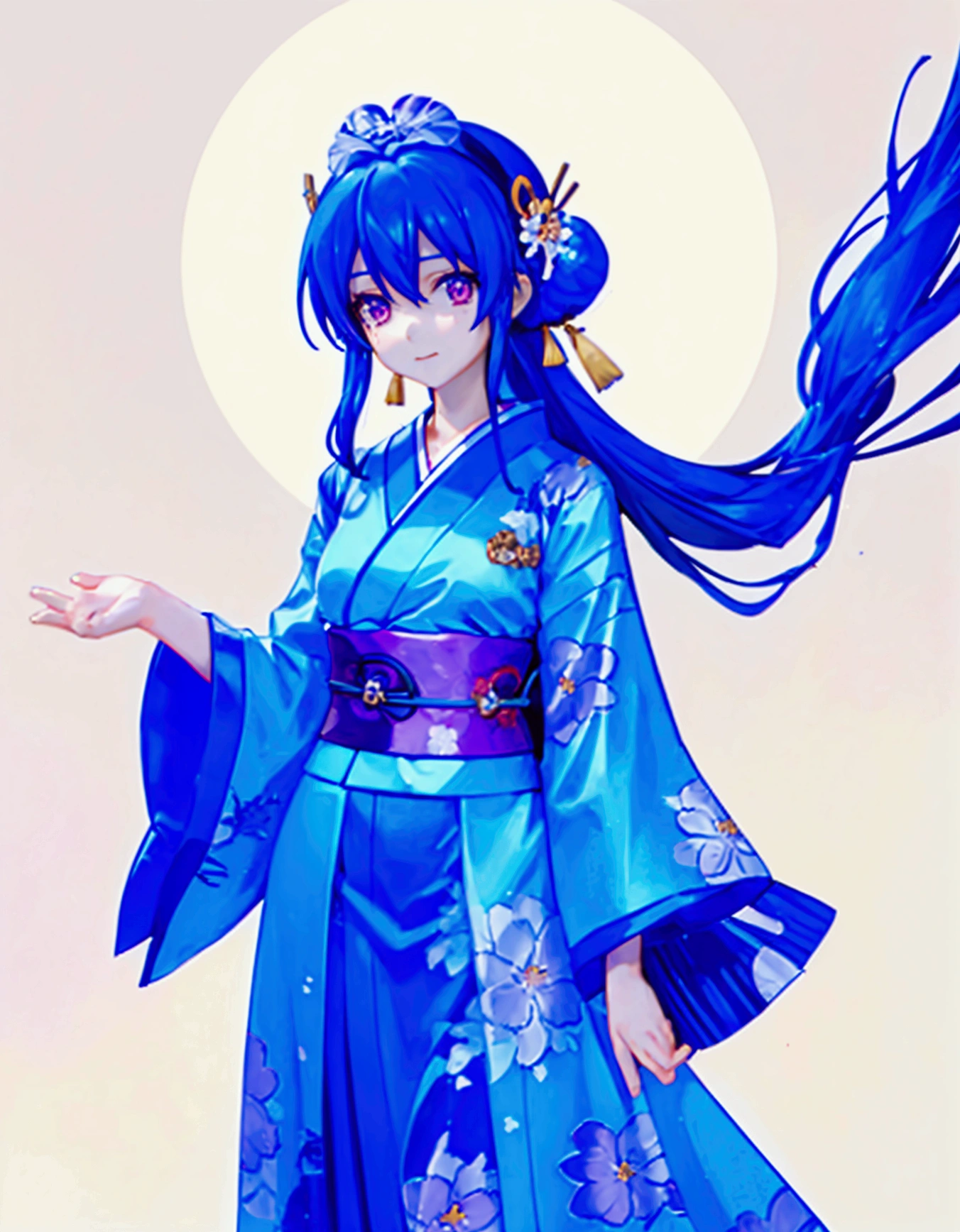 Aoi Kanzaki has long, dark blue hair usually tied up with a hairband. She wears a blue kimono with floral patterns. Her appearance is gentle and approachable, reflecting her role as a caretaker for injured demon slayers.