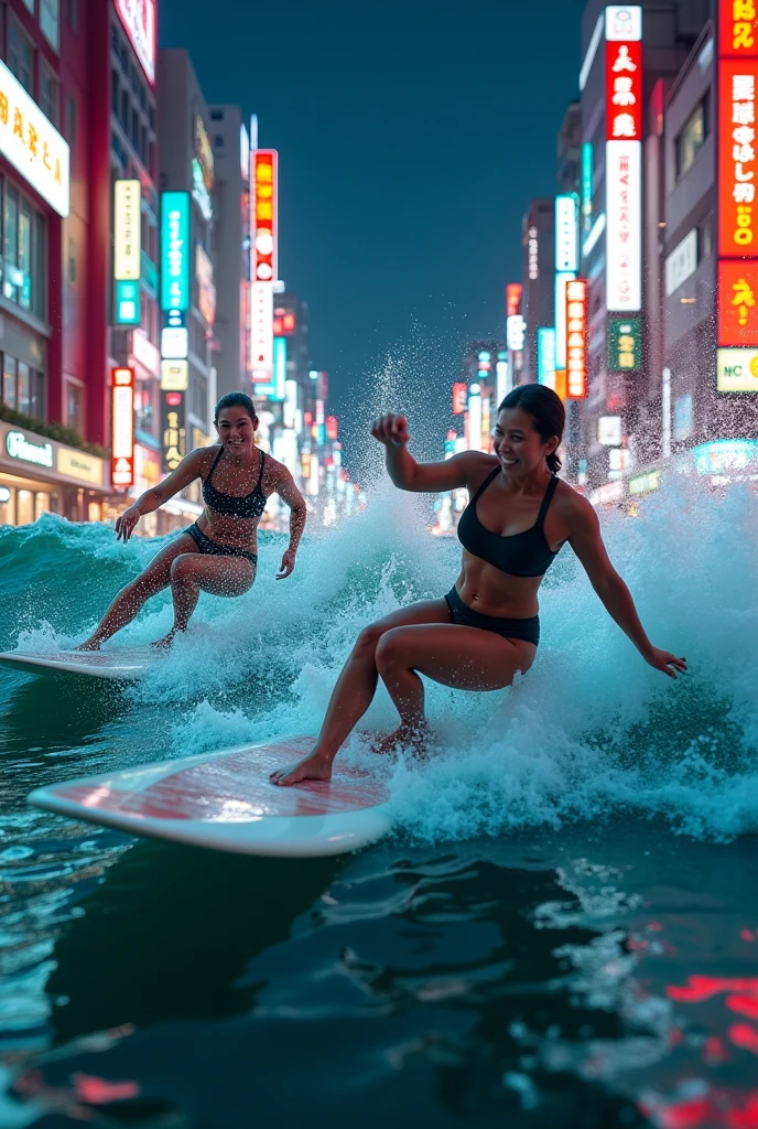 Women surfing in Dotonbori - Real photos