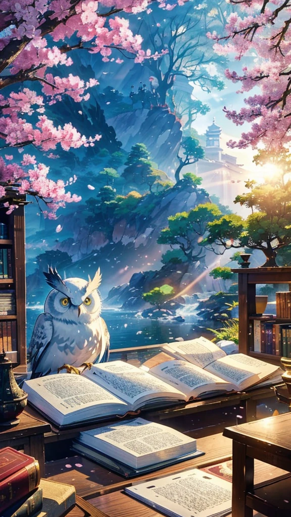 Light shines around the dragon、Increase motivation to achieve goals。Sugawara no Michizane, the god of learning、Smiling calmly in the quiet library。There are lots of books around、Stimulate the quest for knowledge。The owl symbolizes wisdom and academic achievement.、Resting on an open book。In the background, cherry blossoms in full bloom and the morning sun shining、Pointing to a hopeful future。