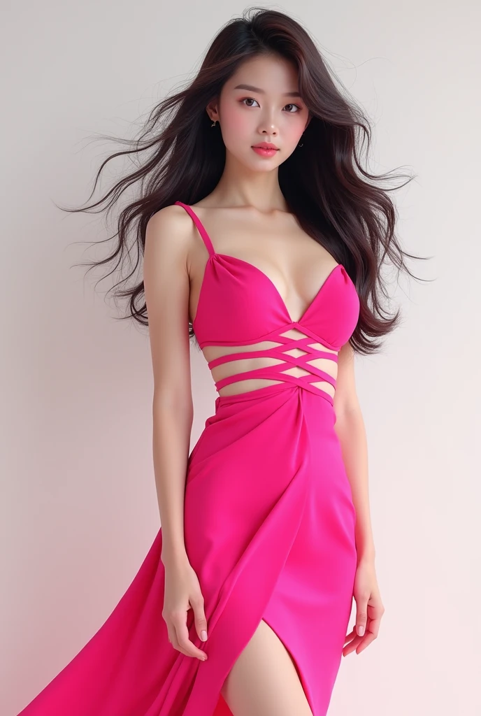 Female kpop idol pink strappy dress