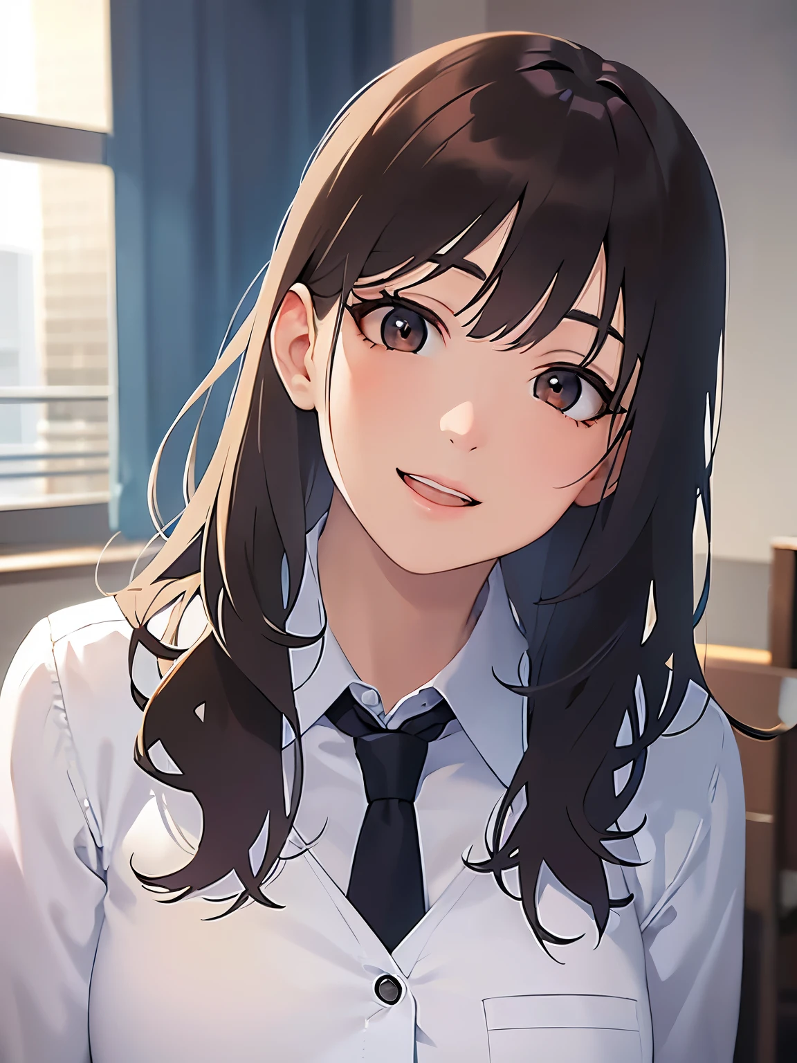 ((Tabletop, Highest quality, High resolution, , Pixel Perfect, 4K,))), 1 female teacher, single, alone, beauty、The whole body is visible、 ((Mid-wave hair, bangs, Brown Hair)), ((Brown eyes, Beautiful eyelashes, Realistic eyes)), ((Detailed face, Blushing:1.2)), ((Smooth texture:0.75, Realistic texture:0.65, Realistic:1.1, Anime CG Style)), Center of chest, Dynamic Angle, Perfect body, (( , , Wearing a white coat、Female doctor、、, 、))、、Very embarrassing panic smile, 、black flared skirt、classroom、Sit on a chair、Roll up your skirt to show your panties、、(Showing off her white and pink floral lace panties、)、Angle from below)、