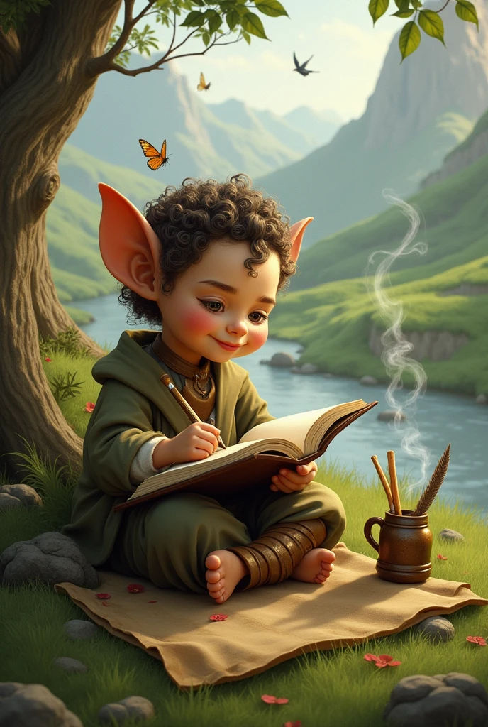Draw me a hobbit writing poetry