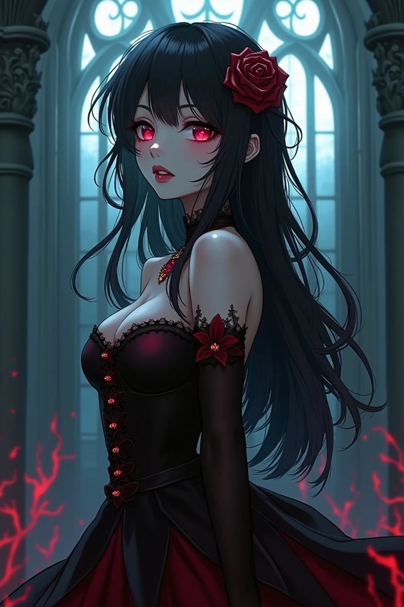 masterpiece, best_quality, 1girl, solo, (goth:1.2), remilia scarlet, detailed eyes, detailed lips, long eyelashes, beautiful, elegant dress, gothic architecture, moonlight, mystical atmosphere, dramatic lighting, dark moody colors, (detailed background:1.1), (intricate details:1.1), (cinematic composition:1.1), (photorealistic:1.37)