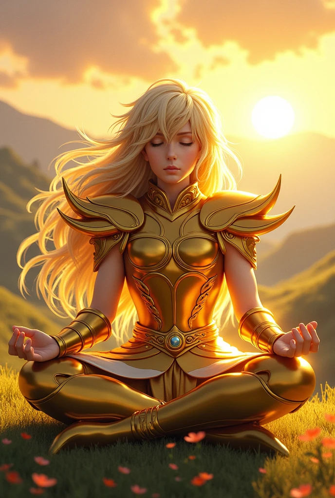 Create a realistic Virgo Shaka image with his anime armor