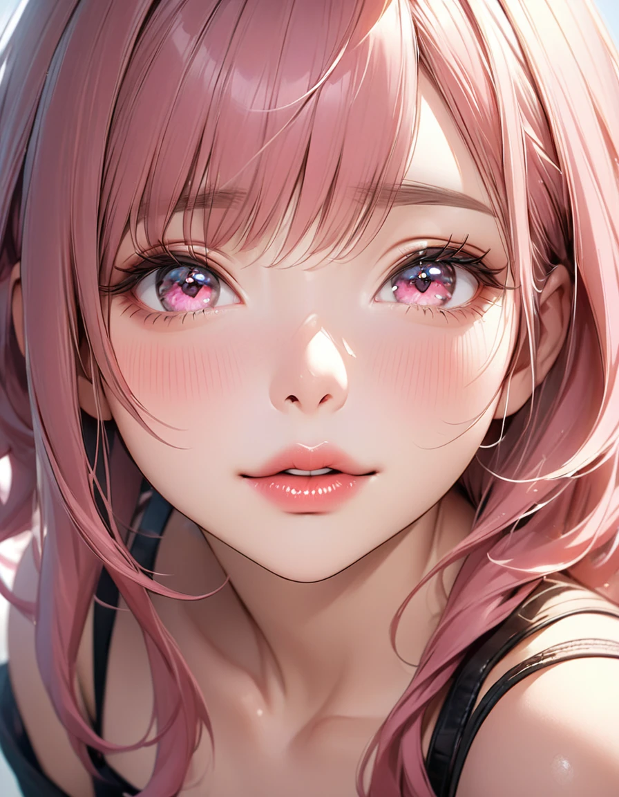 The face of a beautiful girl approaches the viewer, (Girls kissing), alone, (Hair Ribbon:0.4), Pink Eyes,(((White bun hair))),(((Pink long hair))),Perfect and attractive face, Mouth trying to kiss, close your eyes, Put your chin forward, Expectations, Shyness, joy, blush, Realistic and attractive nose, Delicate and elegant eyelashes, Fine and thin eyebrows, Natural Makeup, Delicate and perfect brushwork, young and lively々Fresh Skin, break: Showing affection to the audience, Expectations, Shyness, joy, blush, I close my eyes in fear, Put your chin forward, Lips asking for a kiss, Detailed and realistic skin texture, Cute and sexy gestures that will charm you, ((Facing the audience)), View your viewers, Jaw sticking out, Please lower your eyelids, Detailed and engaging, Seduce you, break ((Gently closed eyelids)), The approaching lips, break (close your eyes, Lips asking for a kiss, Approaching Face, Chin forward), (look up:1.3), ((Facing you)), break Face up and look up, Mouth closed for a kiss, (close your eyes:1.3), Expectations, Shyness, joy, blush, Realistic and captivating depictions, First-person view of the viewer, The kiss, (Close-up of face seen from above:1.2).
