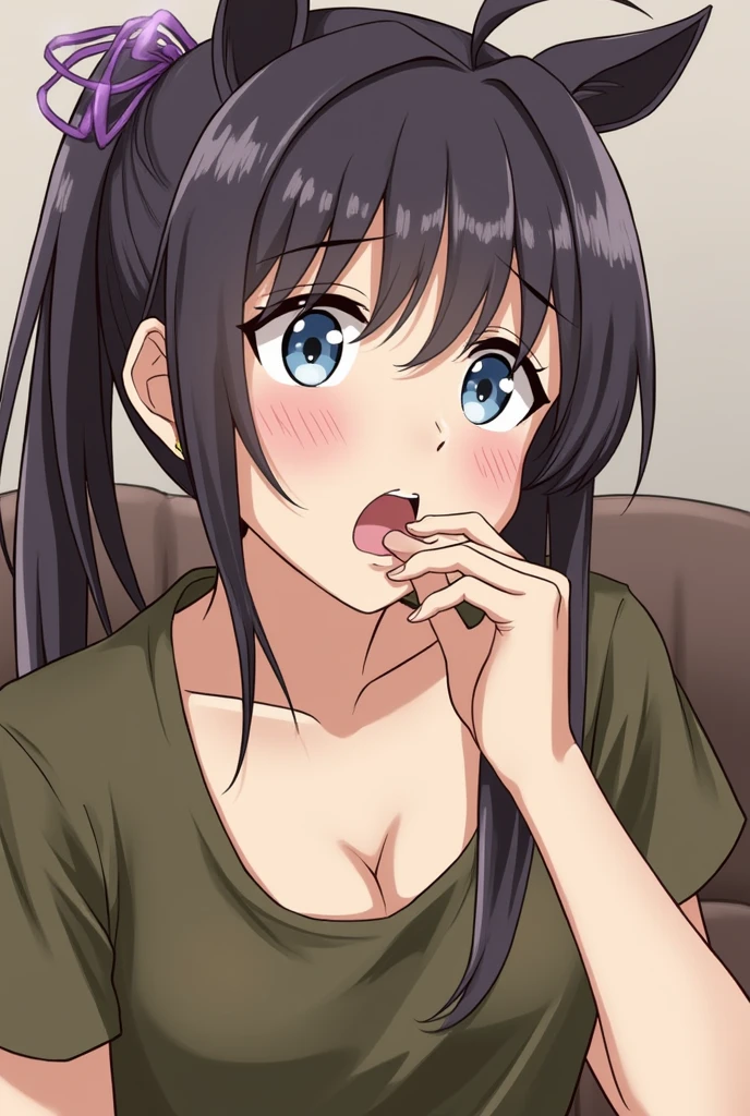 anime screencap, (yuri:2.0), close-up, long hair, black hair, blue eyes, (pussy juice:1.5), (pussy juice in mouth:1.5), (pussy juice on face:1.5), (black lipstick:1.5), smile, heart-shaped pupils, (pussy juice in nose:2.0), uncensored