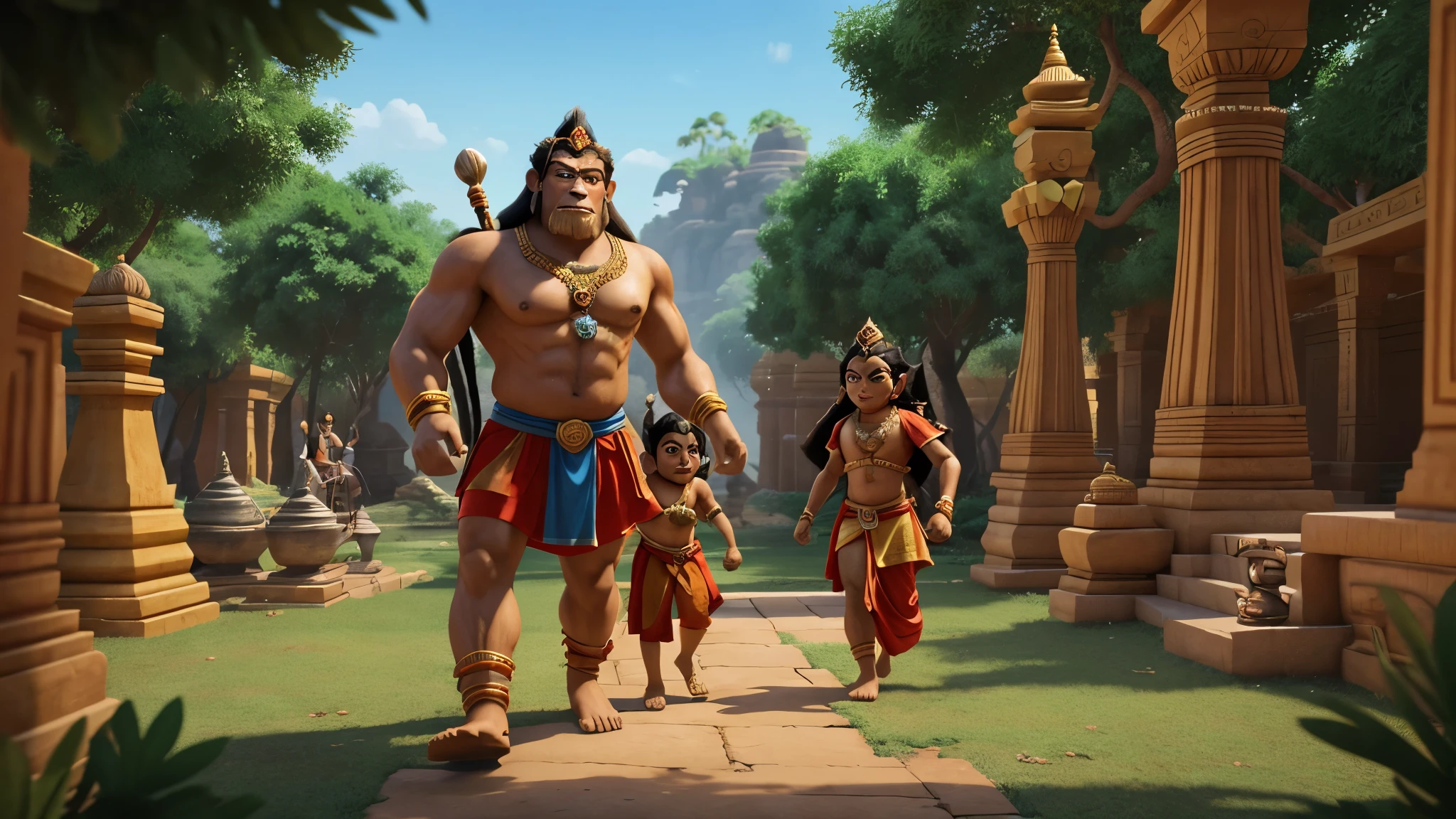 In cinemate 3d cartoon style by seen .The episode of Hanuman and Sita meeting is a very important and exciting part of "Ramayana". This incident takes place when Rama and his monkey army are searching for Sita, who was kidnapped and taken to Lanka by Ravana.
