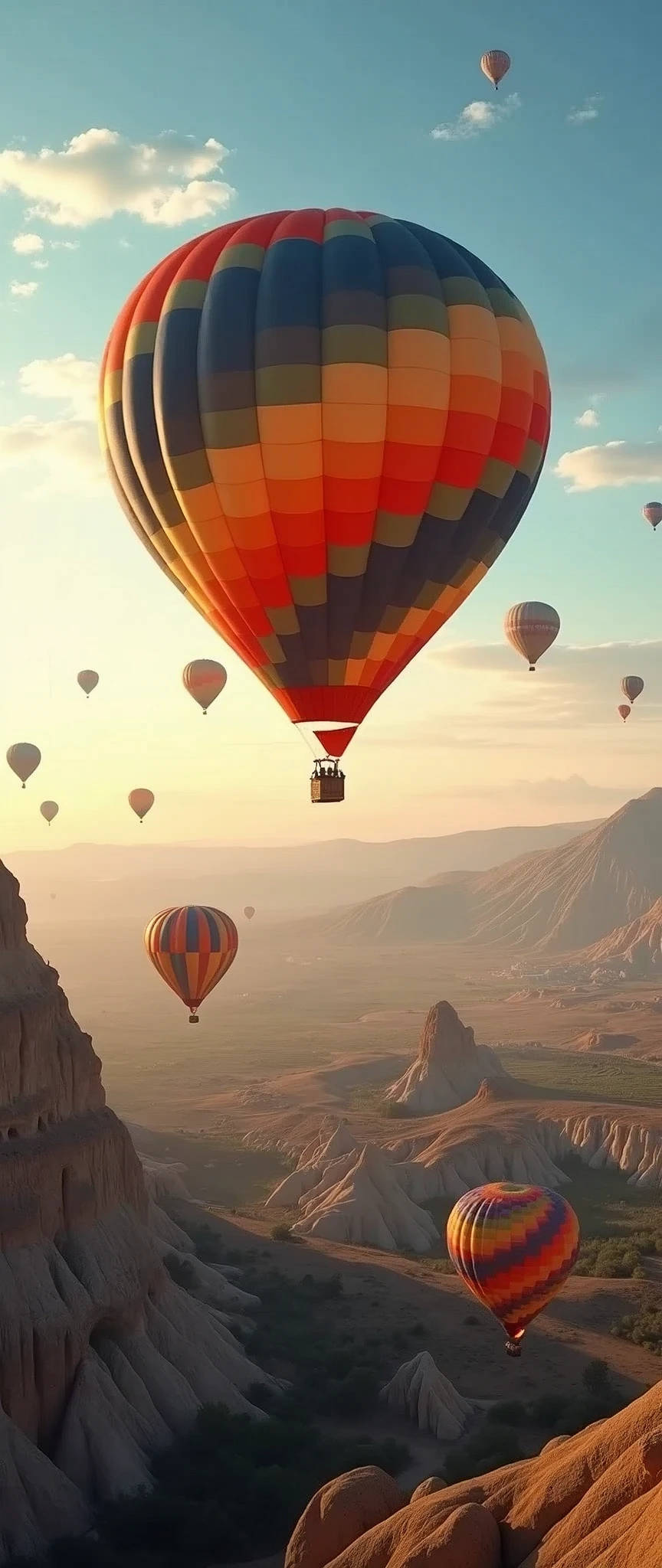 (Highest quality),(masterpiece:1.2),(Very detailed:1.2),Ultra-high resolution,(Photorealistic Stick),(RAW Photos:1.2),8k,Vast landscape photography,Realistic photos,Elaborate photos,A lot of balloons are flying,Beautiful balloons,Turkiye,Cappadocia,Written boundary depth,Sharp focus,In the clouds,Shooting from above,The land below,Beautiful colors,Written boundary depth,Wide Light,Low contrast,Backlight,Sharp focus,Vibrant colors,Fantasy,moving composition