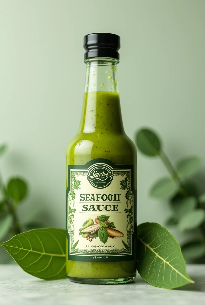 Green seafood sauce in the bottle
