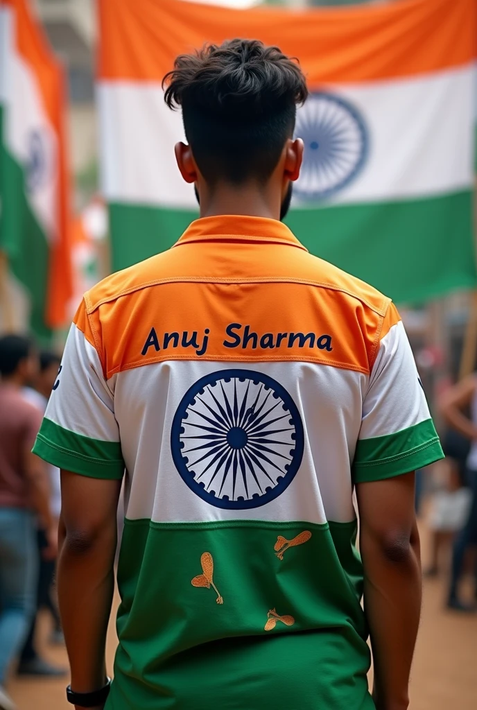 15 August Indian flag one man shirt name write anuj Sharma