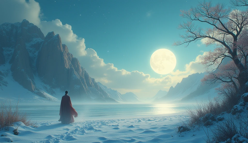 One picture describes five scenes,Movie storyboard scene 1:The sky rises straight up and destroys the vast,The Endless Tai Chi Long Scene 2:I haven't seen blood and grief for years,Forgetting Life and Death and Living in the Dust, Scene 3:Flying Stars Fly Far Away Crossing the Guan River,Ask the Lotus How to Know the Color of Ice and Snow Scene 4:Why hate the desolation after drinking,One Sorrow Is Not Enough to Unite the River Scene 5:The moon falls on the eaves of clothes,Borrowing a sword to pick flowers and scatter branches