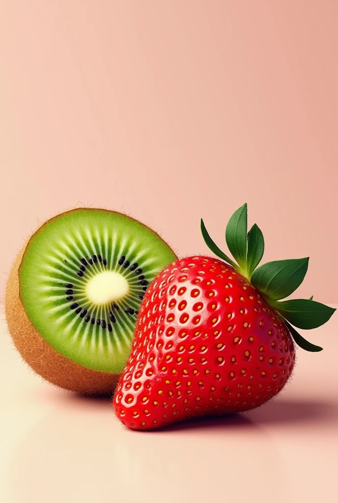 A picture of a strawberry and a kiwi together