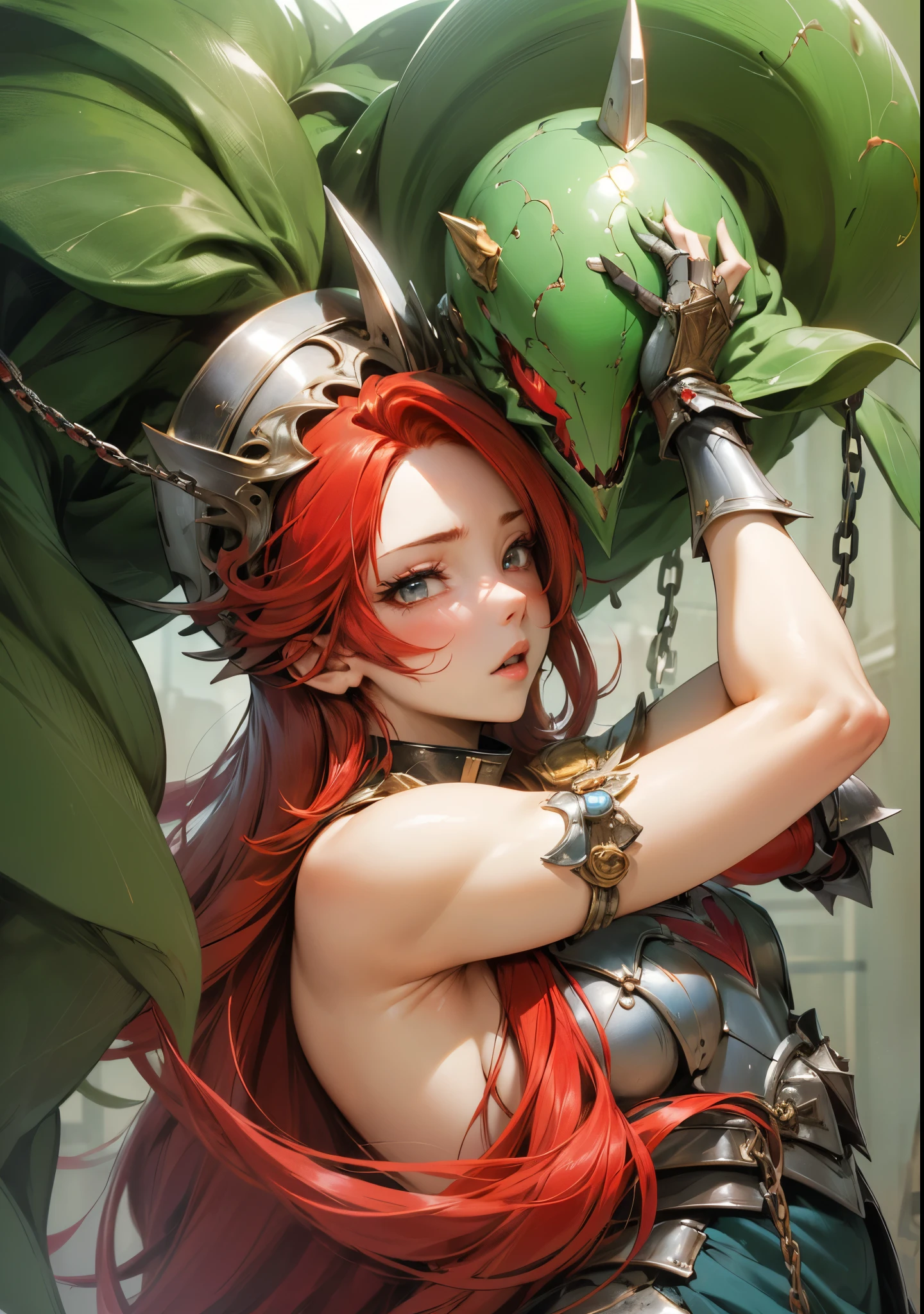 1girl, lisara restall, ((red hair:1.5)),
BREAK (armor, armored dress, chain, collar, dress, faulds, gauntlets, headpiece, metal collar, plackart, blue dress:1.2),
BREAK ((anime girl)), best quality, expressive eyes, perfect face, (masterpiece), best quality, expressive eyes, perfect face, ((best quality)), ((ultra-detailed)), ((an extremely delicate and beautiful)), perfect eyes, perfect body, ((synmetry eyes)), beautiful eyes, ((thick thighs)), shiny skin, soft skin, ((synmetry body)), ((perfect body)),