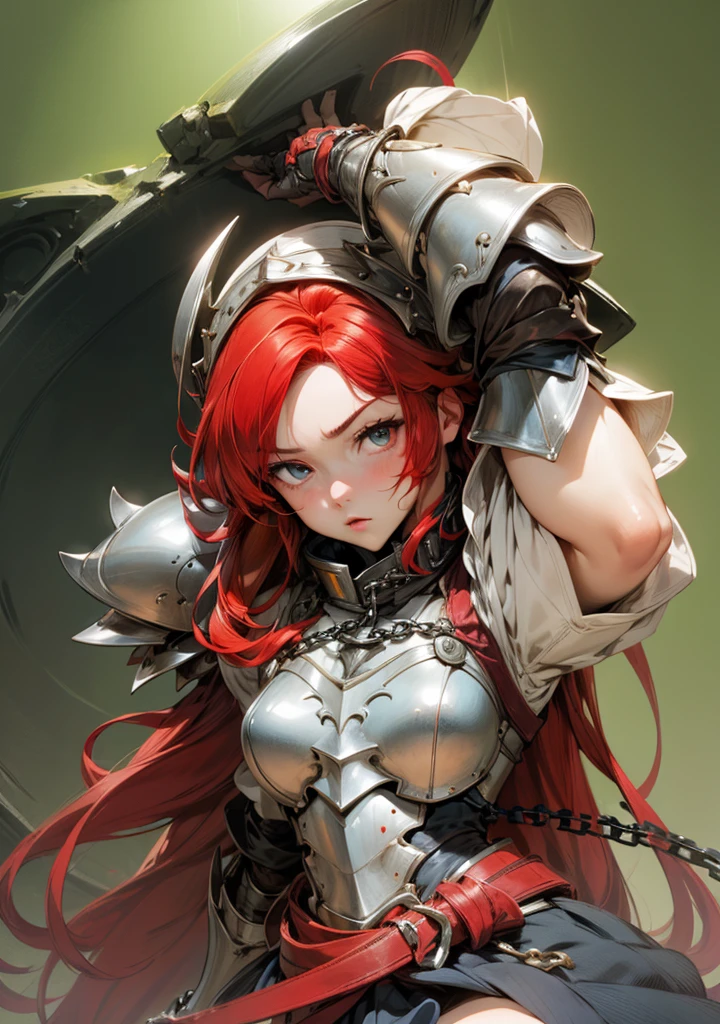 1girl, lisara restall, ((red hair:1.5)),
BREAK (armor, armored dress, chain, collar, dress, faulds, gauntlets, headpiece, metal collar, plackart, blue dress:1.2),
BREAK ((anime girl)), best quality, expressive eyes, perfect face, (masterpiece), best quality, expressive eyes, perfect face, ((best quality)), ((ultra-detailed)), ((an extremely delicate and beautiful)), perfect eyes, perfect body, ((synmetry eyes)), beautiful eyes, ((thick thighs)), shiny skin, soft skin, ((synmetry body)), ((perfect body)),