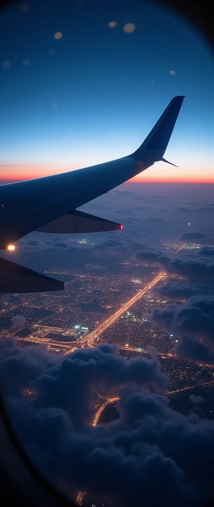 (Highest quality),(masterpiece:1.2),(Very detailed:1.2),Ultra-high resolution,Raw color photography,8k,Vast landscape photography,Realistic photos,Elaborate photos,View from the airplane window,Written boundary depth,Sharp focus,In the clouds,Tokyo,Haneda Airport,Night view,Beautiful colors,Written boundary depth,Wide Light,Low contrast,Backlight,Sharp focus,Vibrant colors,Moving configuration