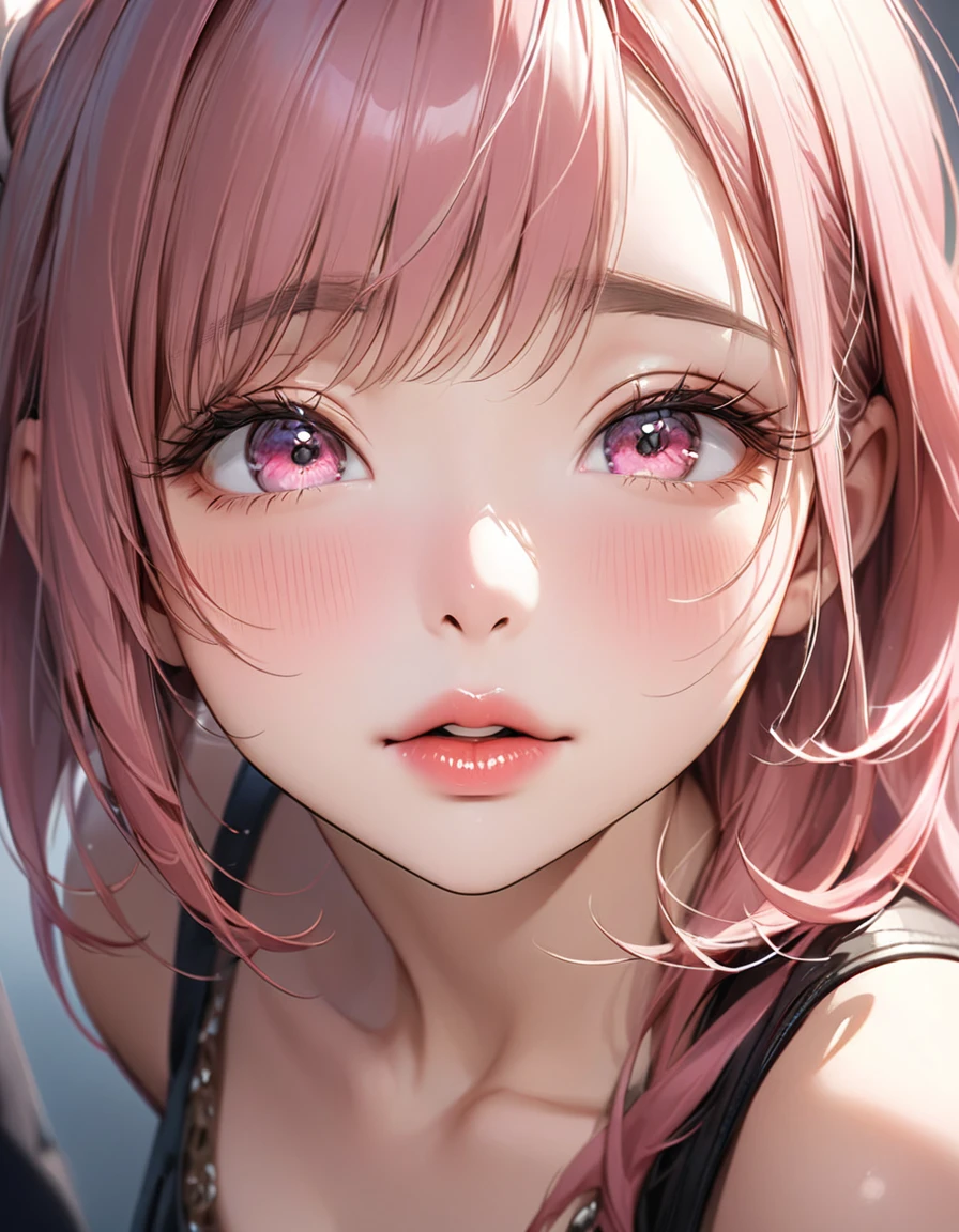 The face of a beautiful girl approaches the viewer, (Girls kissing), alone, (Hair Ribbon:0.4), Pink Eyes,(((White bun hair))),(((Pink long hair))),Perfect and attractive face, Mouth trying to kiss, close your eyes, Put your chin forward, Expectations, Shyness, joy, blush, Realistic and attractive nose, Delicate and elegant eyelashes, Fine and thin eyebrows, Natural Makeup, Delicate and perfect brushwork, young and lively々Fresh Skin, break: Showing affection to the audience, Expectations, Shyness, joy, blush, I close my eyes in fear, Put your chin forward, Lips asking for a kiss, Detailed and realistic skin texture, Cute and sexy gestures that will charm you, ((Facing the audience)), View your viewers, Jaw sticking out, Please lower your eyelids, Detailed and engaging, Seduce you, break ((Gently closed eyelids)), The approaching lips, break (close your eyes, Lips asking for a kiss, Approaching Face, Chin forward), (look up:1.3), ((Facing you)), break Face up and look up, Mouth closed for a kiss, (close your eyes:1.3), Expectations, Shyness, joy, blush, Realistic and captivating depictions, First-person view of the viewer, The kiss, (Close-up of face seen from above:1.2).Kunimi Tama