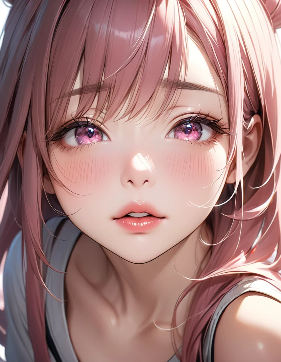 The face of a beautiful girl approaches the viewer, (Girls kissing), alone, (Hair Ribbon:0.4), Pink Eyes,(((White bun hair))),(((Pink long hair))),Perfect and attractive face, Mouth trying to kiss, close your eyes, Put your chin forward, Expectations, Shyness, joy, blush, Realistic and attractive nose, Delicate and elegant eyelashes, Fine and thin eyebrows, Natural Makeup, Delicate and perfect brushwork, young and lively々Fresh Skin, break: Showing affection to the audience, Expectations, Shyness, joy, blush, I close my eyes in fear, Put your chin forward, Lips asking for a kiss, Detailed and realistic skin texture, Cute and sexy gestures that will charm you, ((Facing the audience)), View your viewers, Jaw sticking out, Please lower your eyelids, Detailed and engaging, Seduce you, break ((Gently closed eyelids)), The approaching lips, break (close your eyes, Lips asking for a kiss, Approaching Face, Chin forward), (look up:1.3), ((Facing you)), break Face up and look up, Mouth closed for a kiss, (close your eyes:1.3), Expectations, Shyness, joy, blush, Realistic and captivating depictions, First-person view of the viewer, The kiss, (Close-up of face seen from above:1.2).Kunimi Tama