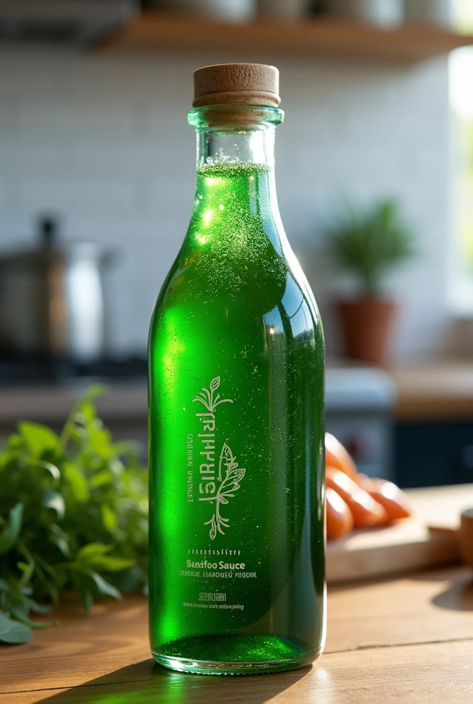 Green seafood sauce in the bottle