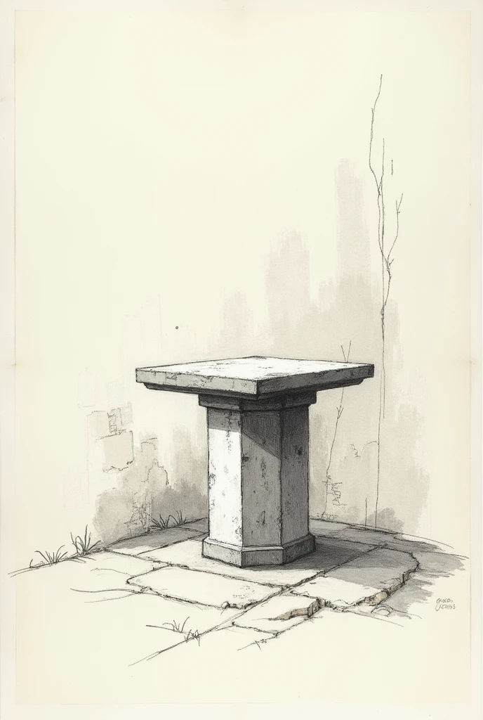 Architectural sketch drawing of stone tables for a small square