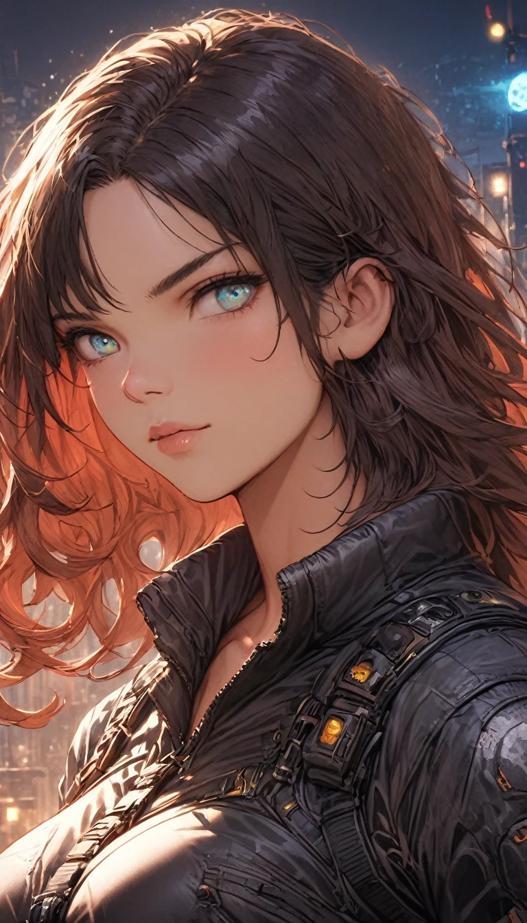 best quality,4k,8k,highres,masterpiece:1.2),ultra-detailed, extremely detailed eyes, extremely detailed body, (large masterpiece digital art), (detailed manga illustration), (detailed line art), ((perfect anatomy)), (intricate details:1.3), (ultra-detailed:1.3), (illustration:1.3), (sharp focus:1.3), (natural lighting:1.05), (vivid colors:1.3), (masterpiece), (best quality:1.4), (perfect anatomy:1.4), high quality, expressive eyes, full body, detailed face, beautiful face, perfect face, 1 girl, muscular, large breasts, long hair, light brown hair, curly hair, straight hair, detailed hair, ((tactical clothes)), t-shirt, tactical vest, black pants, pale skin, aquamarine eyes, splash art, curvy, black combat boots, cinematic lighting, dramatic atmosphere, Atey Ghailan, Jeremy Mann, Greg Manchess, Antonio Moro, trend in ArtStation, trend in CGSociety, Intricate, High Detail, Sharp focus, dramatic and photorealistic painting art by Midjourney and Greg Rutkowski, Jeff Bridges, ((cartoon style)), Marvel Cinematic Universe style, (((Night sky in the background))),