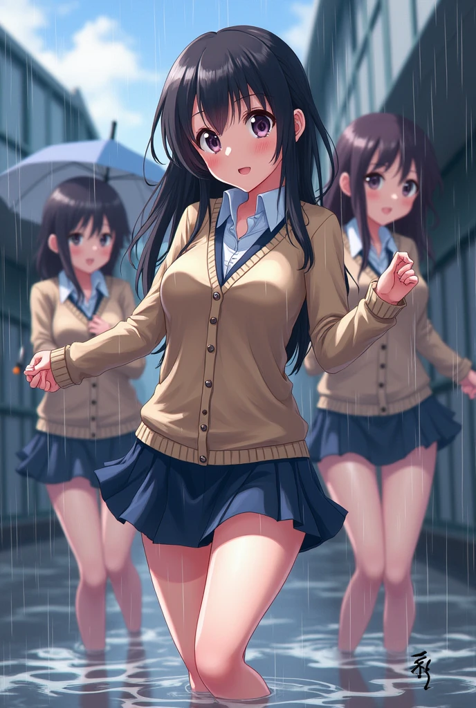 Anime girls with wet uniform