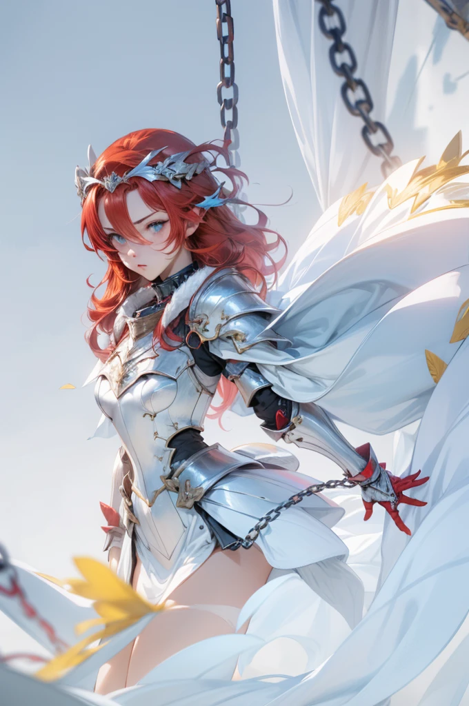 1girl, lisara restall, ((red hair:1.5)),
BREAK (armor, armored dress, chain, collar, dress, faulds, gauntlets, headpiece, metal collar, plackart, blue dress:1.2),
BREAK ((anime girl)), best quality, expressive eyes, perfect face, (masterpiece), best quality, expressive eyes, perfect face, ((best quality)), ((ultra-detailed)), ((an extremely delicate and beautiful)), perfect eyes, perfect body, ((synmetry eyes)), beautiful eyes, ((thick thighs)), shiny skin, soft skin, ((synmetry body)), ((perfect body)),