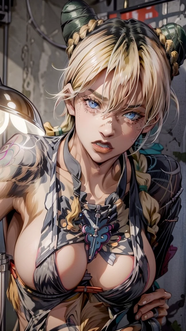 masterpiece,best quality, official art, extremely detailed CG unity 8k wallpaper, ((top quality, 8k, masterpiece: 1.3, ultra hd, high quality, best quality, high definition, ((realism)), sharp focus: 1.5,（Very detailed CG unity 8K wallpaper), Dark Cinematic Lighting, cinematic lighting, sooahdef \(Secret Class\), medium breasts, fair skin,sexy bra), Looking at the viewer, room background, The best quality,golden brown hair, sweaty body, blue eyes,upper body, cleavage, collarbone, 3:4