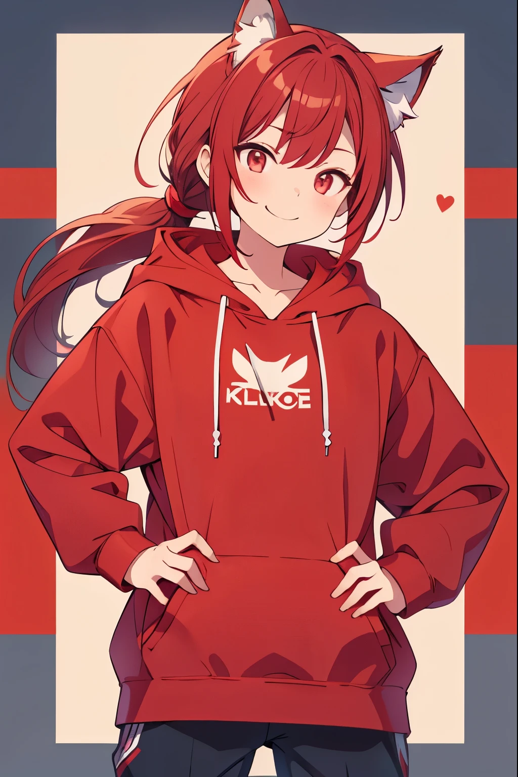 Anime girl with red hair and a hoodie with a cat ears - SeaArt AI