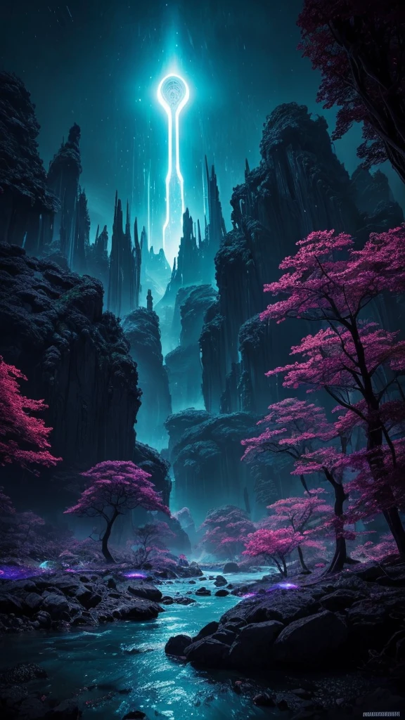 a fantasy alien planet, alien landscape, strange planets, futuristic, otherworldly, mysterious, vast alien skies, towering alien architecture, glowing alien flora, floating islands, glowing alien crystals, bioluminescent alien wildlife, exotic alien foliage, (best quality,4k,8k,highres,masterpiece:1.2),ultra-detailed,(realistic,photorealistic,photo-realistic:1.37),concept art, digital art, cinematic lighting, dramatic, moody, vibrant colors