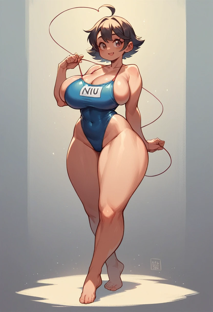 Cute girl, One girl, , (One:1.2), //, Big breasts, (Big breasts:1.8), Standing, Full body, ((String-like ultra-thin V-front micro plunge swimsuit))
