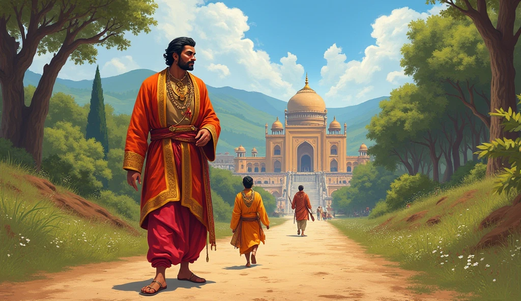 With King Krishnadevaraya’s permission Tenali went to Delhi with the messenger.