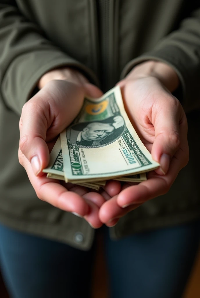 hands holding money, rubles