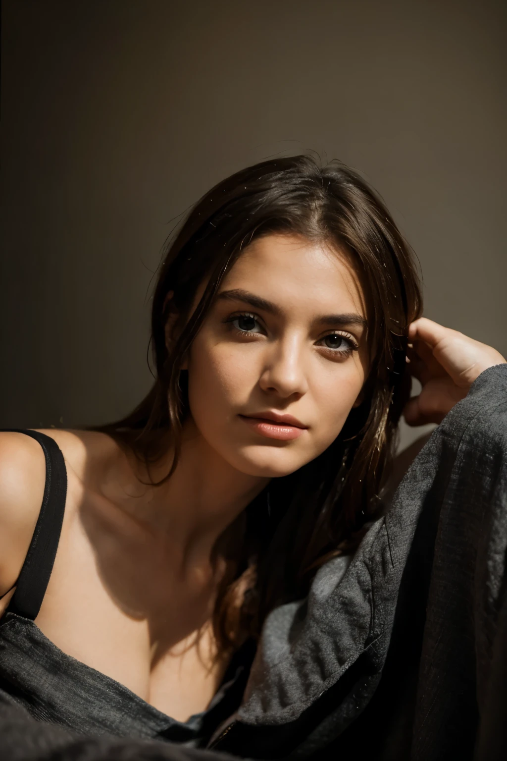 photographie d&#39;a 20 yo woman, perfect and detailed face, head of&#39;artwork, Great, underwear, noir_Great, jacket, noir_culotte,
