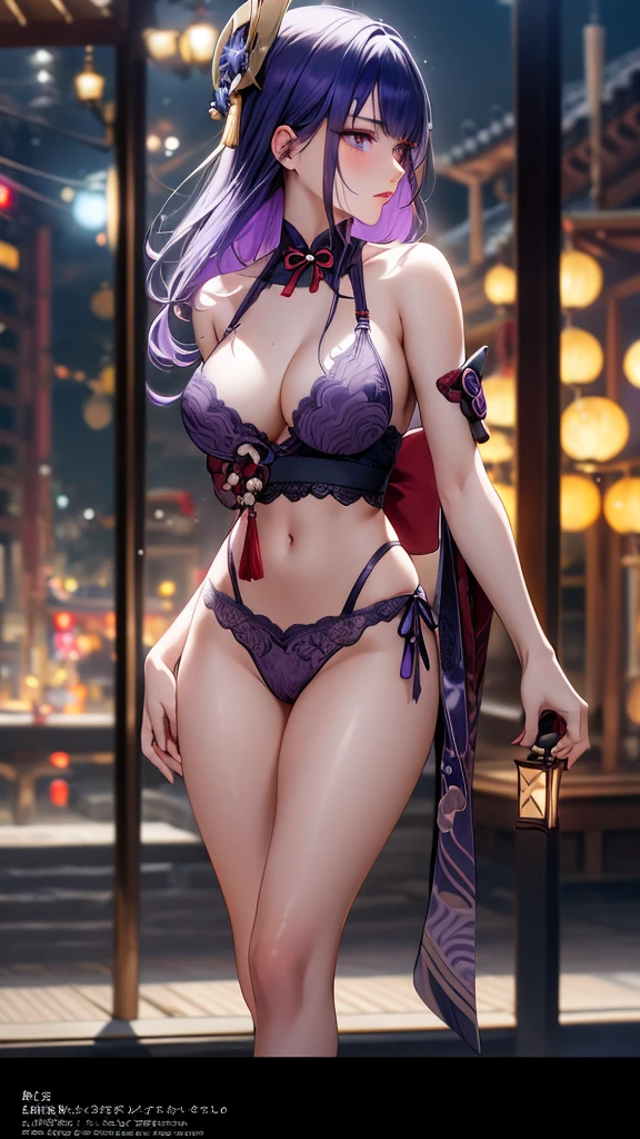 A sexy&cool woman on the gohei at night,raiden shogun,purple hair,long hair,
huge filesize,artbook,Cinematic Lighting,japanese_clothes,kimono_skirt,profile,medium breasts,, (masterpiece, high resolution, best quality:1.4, breathtaking, ultra detailed)Al,  buceta cuerpo perfecto . Wide hips, , by blond. Nipple pielegs open, ( bokeh effect ), very seductive, seductive pose, challenging, solution,  ultra high definition, master part, Ultra high quality, Ultra details, 8k, very short ropa blanca  transparente reveladora , big breasts exposed , lingerie transparencies , top transparencies white . pecho grande revelador