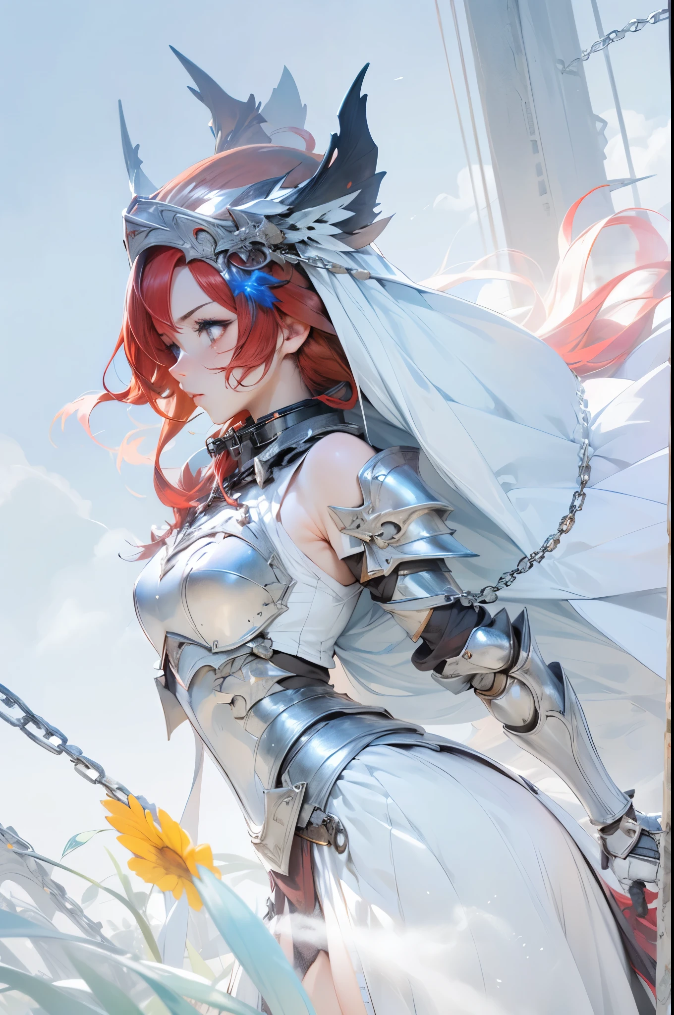 1girl, lisara restall, ((red hair:1.5)),
BREAK (armor, armored dress, chain, collar, dress, faulds, gauntlets, headpiece, metal collar, plackart, blue dress:1.2),
BREAK ((anime girl)), best quality, expressive eyes, perfect face, (masterpiece), best quality, expressive eyes, perfect face, ((best quality)), ((ultra-detailed)), ((an extremely delicate and beautiful)), perfect eyes, perfect body, ((synmetry eyes)), beautiful eyes, ((thick thighs)), shiny skin, soft skin, ((synmetry body)), ((perfect body)),