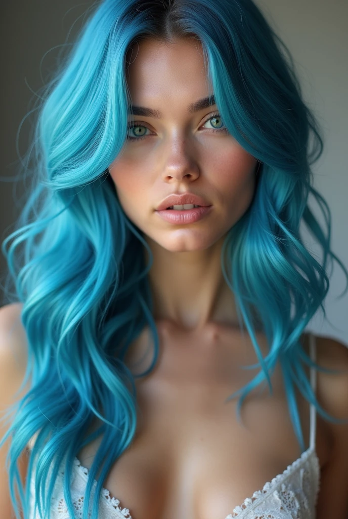 Beautiful girl with long blue hair, nude